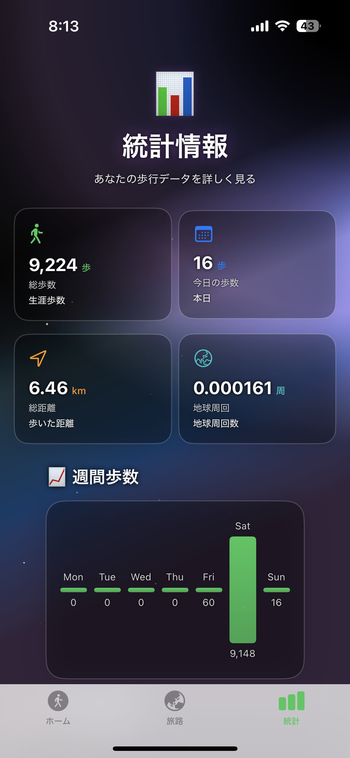 地球ウォーク 統計画面